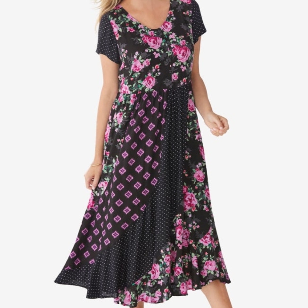 NEW NWOT Woman Within Plus Size Floral Patchwork Midi Dress Sx 24W